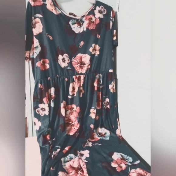 Floral Maxi Dress Teal Green - Picture 1 of 3